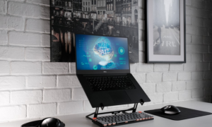 a laptop on the desk